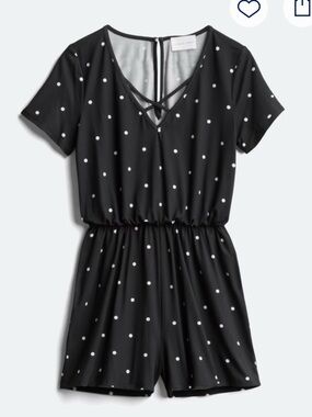 FRENCH GREY Angelica Brushed Knit Polka Dot Romper Shorts Outfit  Black - Medium